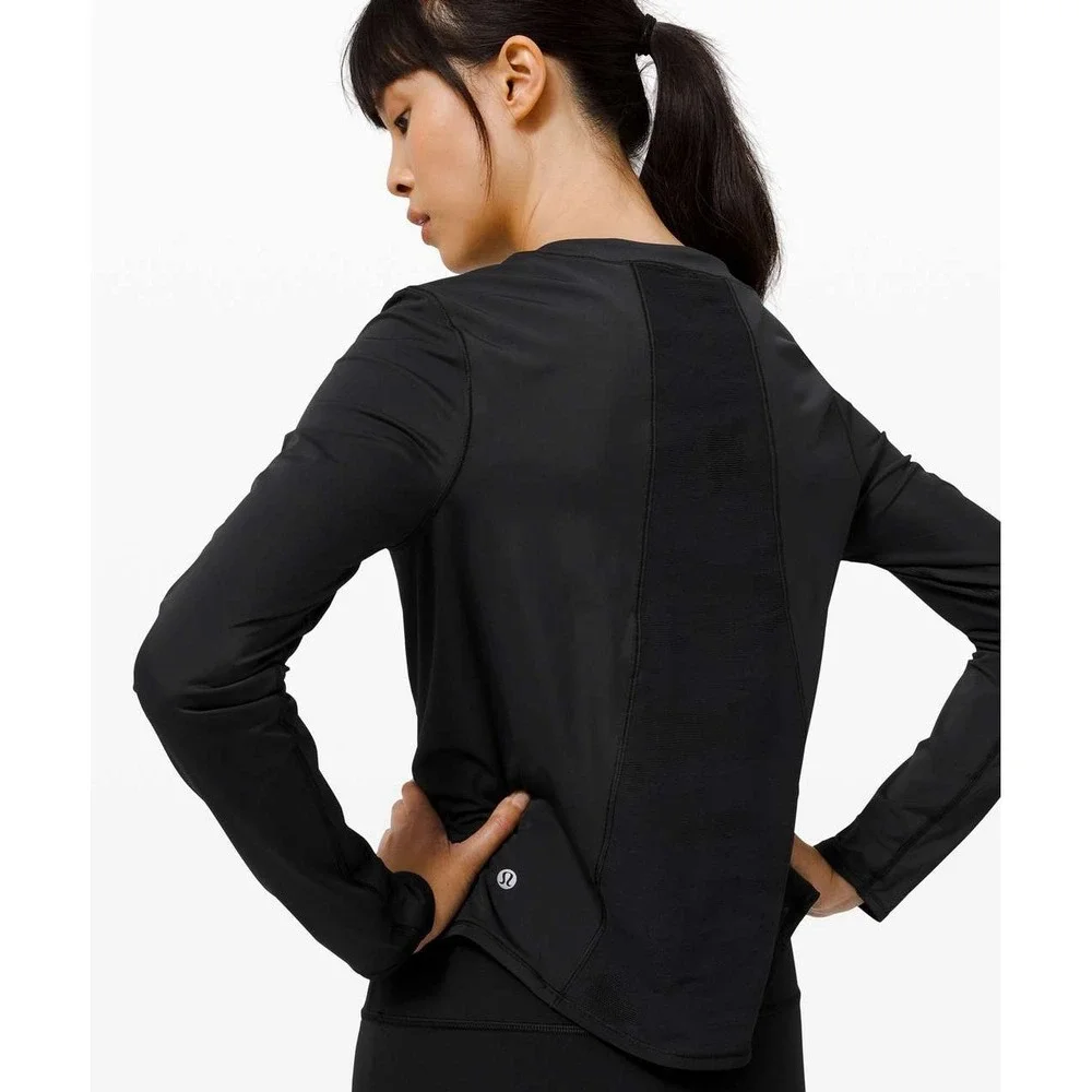 Lululemon Sheer Will Long Sleeve Women's Size 6 Black Mesh Running Shirt Workout